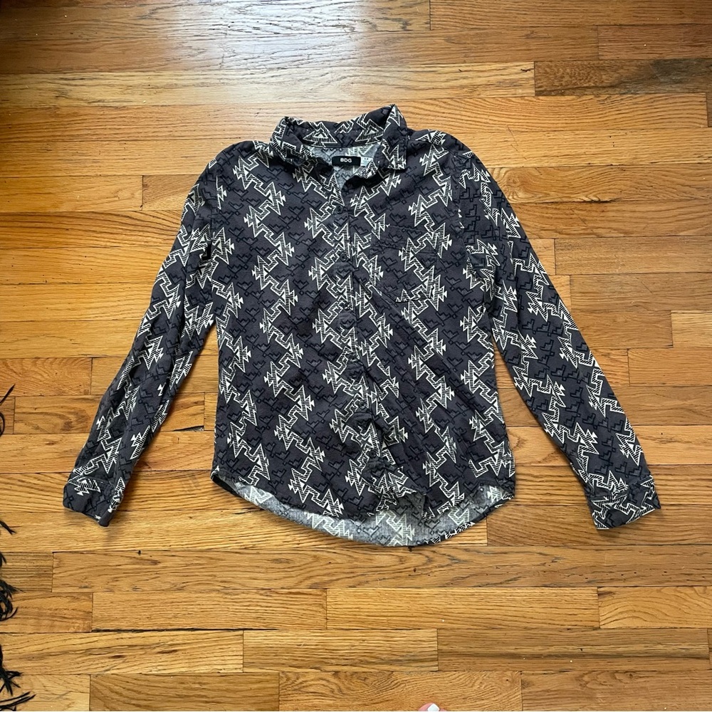 BDG Gray Southwestern Aztec Button Down